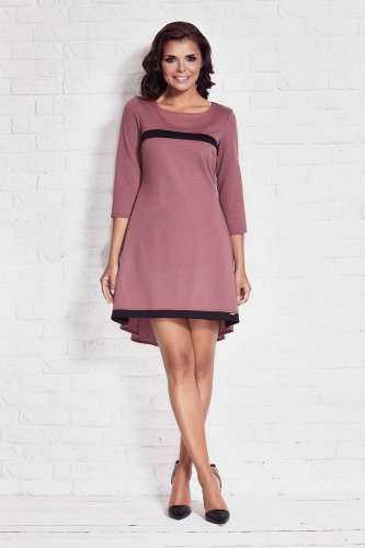 Trapezowa sukienka z dodatkiem wiskozy Różowa IN030 