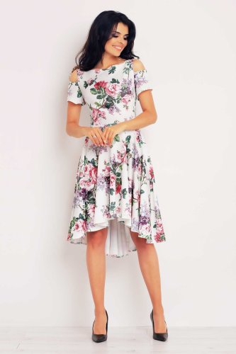 Asymetryczna sukienka midi w róże IN104