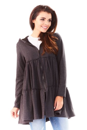 Rozkloszowana bluza z bawełny Grafitowa IN139