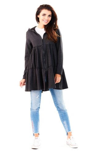 Rozkloszowana bluza z bawełny Grafitowa IN139