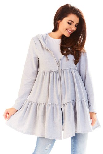 Rozkloszowana bluza z bawełny Szara IN139