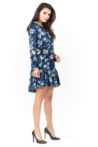 Sukienka w kwiatowy wzór Granatowa IN149
