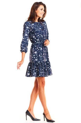 Wzorzysta Granatowa sukienka IN178