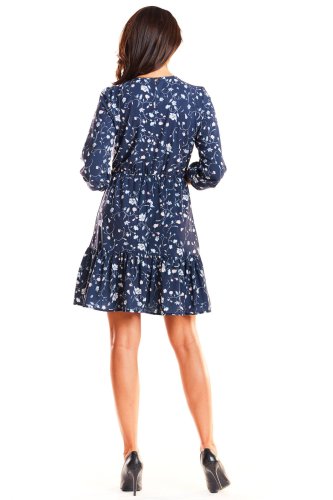 Wzorzysta Granatowa sukienka IN178