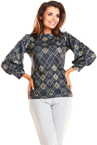 Bluzka z długim rękawem Złoto-granatowy wzór IN180 