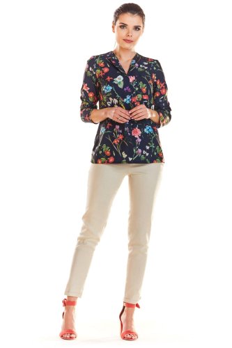Bluzka w kwiecisty wzór Granatowa IN193 