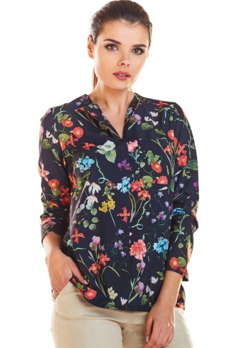 Bluzka w kwiecisty wzór Granatowa IN193 