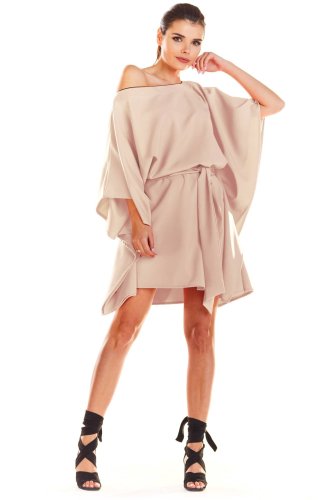 Sukienka mini z szarfą Beżowa IN196 