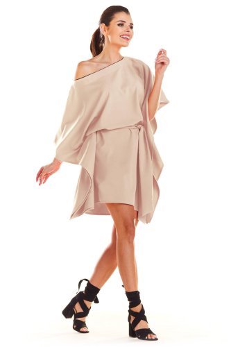 Sukienka mini z szarfą Beżowa IN196 