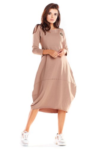 Luźna, bawełniana sukienka Beżowa IN221 