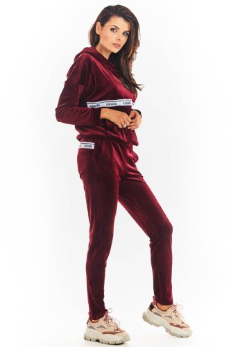 Spodnie welurowe z kieszeniami Bordowe AW372