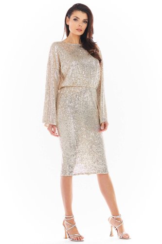 Sukienka z głębokim wycięciem na plecach Beżowa AW402