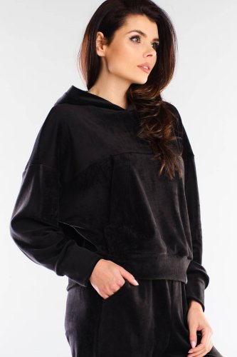 Welurowa bluza z kapturem Czarna AW412 