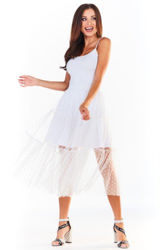 Spódnica z Tiulu w Groszki Biała AW354 
