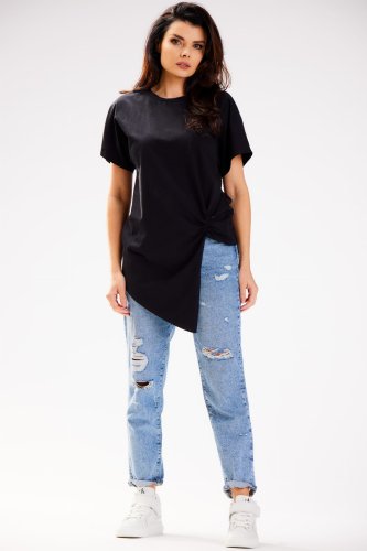 Asymetryczna bluzka z krótkim rękawem Czarna IN268