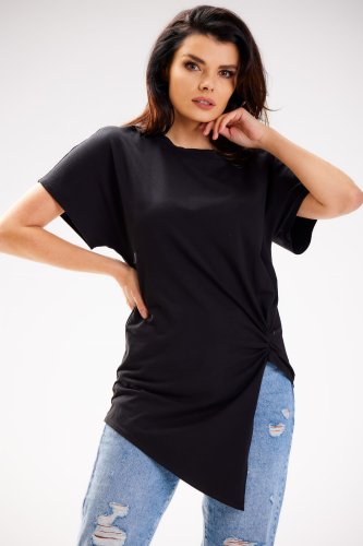 Asymetryczna bluzka z krótkim rękawem Czarna IN268