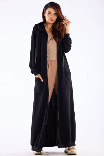 Długa bawełniana bluza z kapturem Czarna IN277