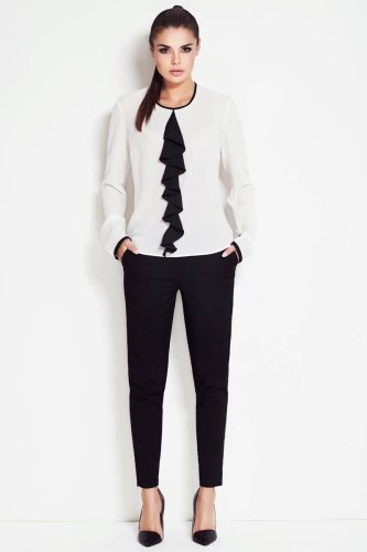 Bluzka z falbanką Ecru-Czarna AW047