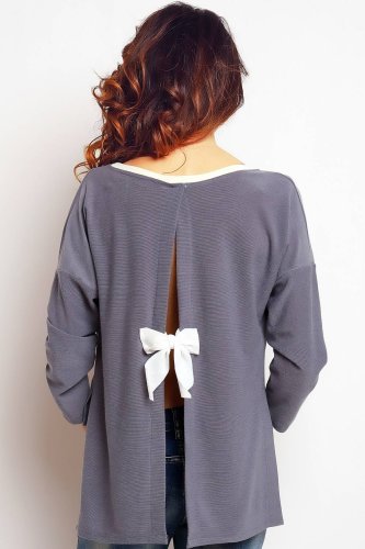 Bluzka z przedłużonym tyłem Szara IN087 