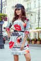 281-1 SOPHIE Wygodna sukienka Oversize - GAZETOWY WZÓR-5 9886