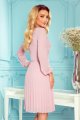 313-4 ISABELLE Plisowana sukienka z dekoltem i długim rękawkiem - PUDROWY RÓŻ-4 9945
