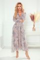 378-2 Szyfonowa sukienka MIDI - beżowo-niebieski wzór BOHO-3 10041
