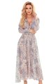 378-2 Szyfonowa sukienka MIDI - beżowo-niebieski wzór BOHO-7 10041