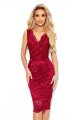 383-2 Koronkowa sukienka MIDI z kopertowym dekoltem - BORDOWA-1 10043