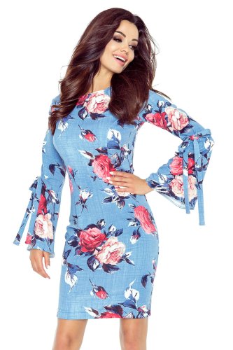 Sukienka w czerwone duże róże na jeansie NU427-1