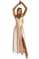 299-8 CHIARA elegancka maxi długa satynowa suknia na ramiączkach - ZŁOTA-7 10160