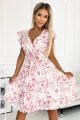 374-6 POLINA Plisowana sukienka z dekoltem i falbankami - RÓŻOWE KWIATY-4 10166