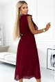 469-1 Plisowana sukienka z falbankami, dekoltem i paskiem - BURGUND-5 10168