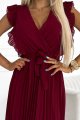 469-1 Plisowana sukienka z falbankami, dekoltem i paskiem - BURGUND-6 10168