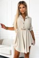 461-1 Koszulowa sukienka z guzikami i złotym paskiem - BEŻOWA-4 10170