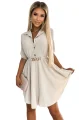 461-1 Koszulowa sukienka z guzikami i złotym paskiem - BEŻOWA-6 10170