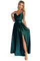 299-9 CHIARA elegancka maxi długa satynowa suknia na ramiączkach - ZIELEŃ BUTELKOWA-7 10174