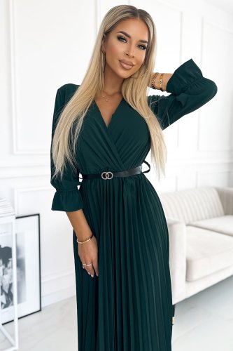 Plisowana sukienka maxi Butelkowa Zieleń NU462-2
