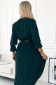 462-2 SERENA Plisowana sukienka maxi z dekoltem, paskiem i rękawem 3/4 - ZIELEŃ BUTELKOWA-5 10194
