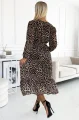505-1 WILD Dłuższa szyfonowa sukienka z dekoltem, falbanką i paskiem - panterka-3 10199