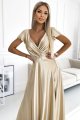 411-7 CRYSTAL satynowa długa suknia z dekoltem - ZŁOTA-3 10231