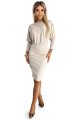 399-3 LARA Sukienka w prążki ze ściągaczami w rękawach - BEŻOWA-6 10252