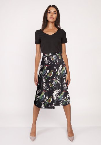 Rozkloszowana spódnica za kolano w Ptaki LSP119