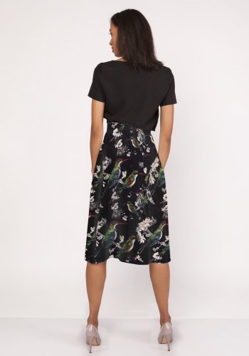 Rozkloszowana spódnica za kolano w Ptaki LSP119