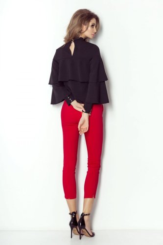 Bluzka o luźnym kroju z falbanką Czarna IV33