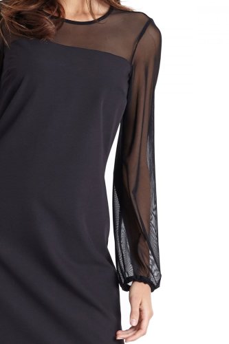 Wiskozowa Elegancka Sukienka z Rękawem z Siateczki Czarna 226