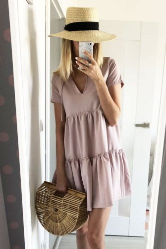 Efektowna Sukienka Rozkloszowana Pudrowa 214