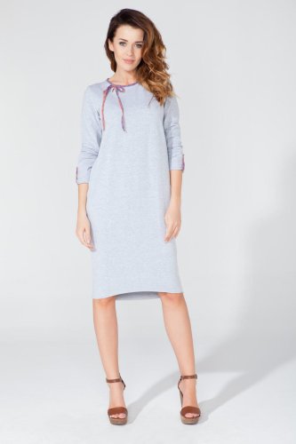 Elegancka Sukienka z Dzianiny Jasnoszara T106