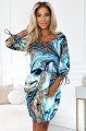 281-7 SOPHIE Wygodna sukienka z kieszeniami Oversize - NIEBIESKO-ZŁOTE FALE-1 10592