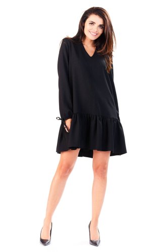 Dzienna Sukienka z Falbaną Czarna IN146