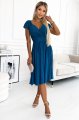 425-5 MATILDE Sukienka z dekoltem i krótkim rękawkiem - MORSKA z brokatem-4 10653